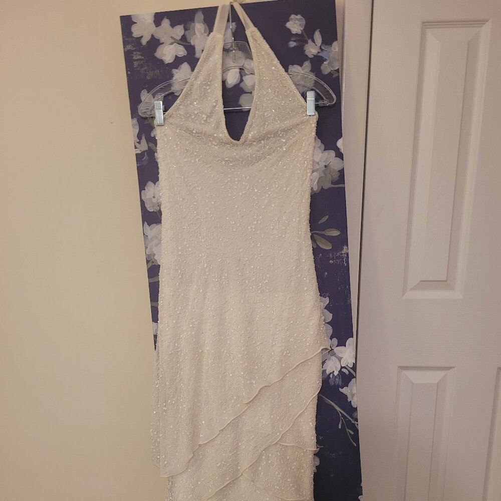 White, Sequined Evening Gown - Size 6